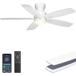 Ohniyou Ventilatori da soffitto con luce, ventilatore da soffitto a basso profilo da 42 '' con telecomando/APP, ventilatore da soffitto moderno da incasso per camere da letto e cucine interne, bianco