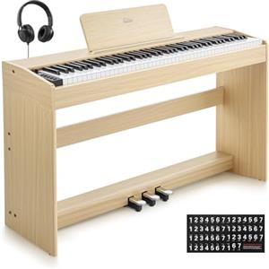 Eastar EUP-110 Pianoforte Digitale 88 Tasti Pesati, Pianoforte Elettrico Domestico per Principianti, con Cuffie, Adesivi Musicali, Schermo, 3 Pedali, Connessione Wireless - Colore Legno Chiaro
