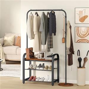 YITAHOME Appendiabiti con Scarpiera, Appendiabiti Industriale con Panca per Scarpe, Attaccapanni da Terra con 3 Ganci, per Soggiorno, Corridoio, Ingresso, Porta d'ingresso