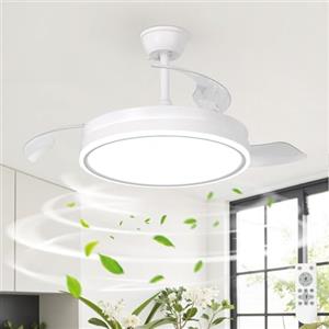 Tealight Plafoniera con Ventilatore a Scomparsa con Telecomando, LED Lampada con ventilatore da soffitto con Dimmerabile, Silenzioso, 6 Velocità, Motore DC Reversibile, per camere da letto, Soggiorni
