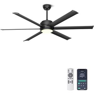 Ohniyou Ventilatore a Soffitto da 152 cm con Luce - Telecomando e APP, Dimmabile, Motore a Corrente Continua, Ventilatore a Soffitto Esterno per Patio Camera da Letto Soggiorno, Nero