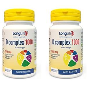 LongLife® D complex 1000 | Integratore vitamina D3 e K2 | Alto dosaggio |Senza glutine e Kosher (Confezione da 2)