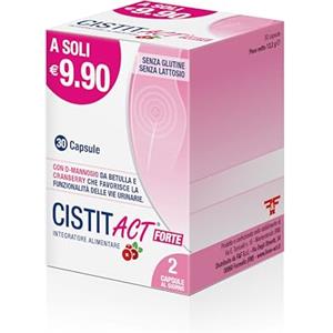 linea ACT Cistit Act Forte, Integratore Alimentare che Favorisce la Funzionalità delle Vie Urinarie, a base di D-Mannosio, Vitamina C e Mirtilli Rossi, Senza Glutine, Senza Lattosio, 1 Confezione da 30 Capsule