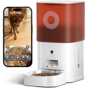 MOLLY&CODY Distributore Automatico Cibo Gatti con Telecamera HD, Dispenser 6L WiFi 2.4G con App, Audio Bidirezionale e Visione Notturna, Timer, Doppia Alimentazione, Ciotola Inox (Bianco)