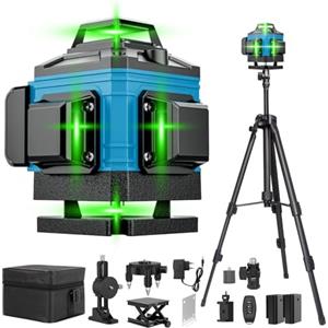VOBOR Livella Laser con Treppiede, 4D 16 Linee Verde Livello Laser Autolivellante 360 con 2 x 4800mah Batteries, Telecomado, per Lavori Costruzione e Decorazione D'interni