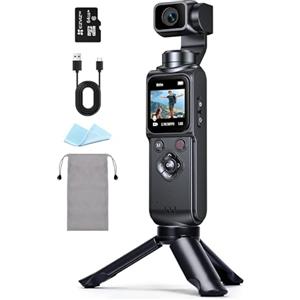 Ruycllo Vlog Camera, Action Cam 4K Stabilizzata con Gimbal - Touchscreen 64MP con Scheda 64GB, Stabilizzazione a 2 Assi, Tracciamento di Oggetti, Microfono Incluso, Fotocamera Digitale per Vlog