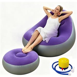 Shyllin Divano gonfiabile da campeggio con poggiapiedi, divano gonfiabile portatile floccato, poltrona gonfiabile, poltrona da piscina, airlounge, pouf da esterno, per campeggio, casa (2, viola chiaro