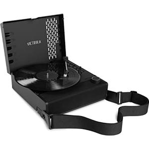 Victrola Revolution GO - Giradischi portatile in vinile Bluetooth, alimentato a batteria con 12 ore di autonomia, giradischi a cinghia a 3 velocità, uscita RCA, jack cuffie da 3,5 mm (Nero)