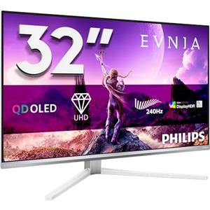 Philips Monitor 32M2N8900 31.5 pollici 3840x2160, UHD, 240Hz, QD-OLED Panel, 0.03ms GtG, USB-C Speakers (HDMI2x 2.1 DP 1x 1.4) Adaptive Sync, HDR400 TrueBlack, FreeSync Prem. Pro, G-Sync Comp, Argento