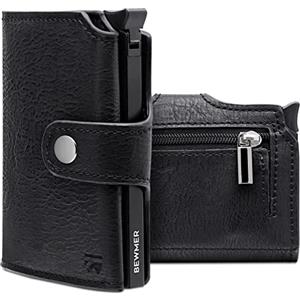 BEWMER v2 Portafoglio Uomo Slim In Similpelle Con Protezione RFID Anticlonazione - Porta Carte Di Credito Uomo E Donna Per 9 Tessere, Con Portamonete - Porta Tessere, Nero