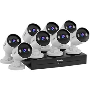Tenda Kit di telecamere di sorveglianza PoE per esterni, 8 telecamere CCTV da esterno da 4 MP + HDD da 1 TB + NVR (supporta fino a 10 TB) per videosorveglianza 24/7, telecamera IP PoE con rilevamento