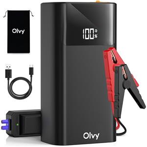 Olvy Avviatore & Power Bank 2-in-1 - 1500A di Picco, Avviatore di Emergenza 12V Portatile con Morsetti Intelligenti, Torcia LED, Uscita USB/Type-C, per Auto, Camion, Moto, Barche, SUV & Motori Pesanti