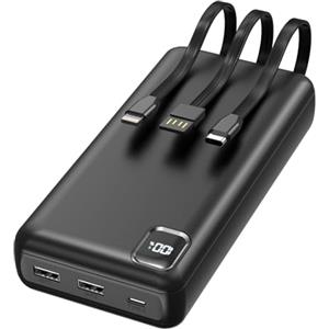DRMARE Powerbank - Power Bank da 50000 mAh, ricarica rapida, 30 W, con 3 cavi integrati, 5 uscite e 2 ingressi, display a LED, ricarica portatile per iPhone, ecc