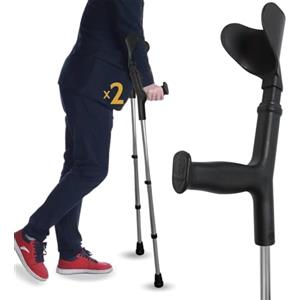 OrtoPrime Stampelle Ortopediche Regolabili in Alluminio PACK 2 PEZZI - Stampelle Anatomiche CONFORT con Punta Antiscivolo - Stampelle per Adulti e Anziani - Stampelle Canadesi Regolabili - Nero.