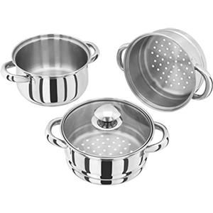 Judge Vaporiera Essential a 3 livelli in acciaio inox, base termica e coperchio in vetro ventilato, per cottura a vapore per verdure con manici freddi, efficiente dal punto di vista energetico,