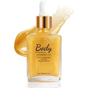 Aicocodida Olio glitterato illuminante per il corpo, olio glitterato illuminante per il viso, Long Lasting Shine Illuminating Cheek Lip Makeup, Body Glow Shimmer Lotion, 30 ml (golden)