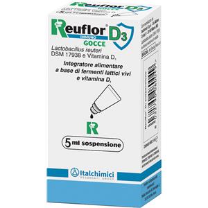 Reuflor D3 Gocce - Integratore di Fermenti Lattici Vivi e Vitamina D3 per l'Equilibrio della Flora Intestinale - 5 ml
