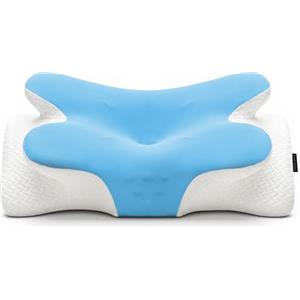COSYLAND Cuscino Cervicale per Dormire Ergonomico - Cuscino per Cervicale in Memory Foam con Zone di Supporto a Rilievo, Guanciale Letto per Appoggio Collo e Spalle (Blu)