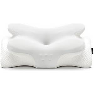 COSYLAND Cuscino Cervicale per Dormire Ergonomico - Cuscino per Cervicale in Memory Foam con Zone di Supporto a Rilievo, Guanciale Letto per Appoggio Collo e Spalle (Bianco)