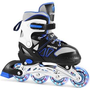 Ineedsports Pattini in linea per bambini regolabili, pattini a rotelle bambina per ragazze con ruote illuminate, pattini per ragazzi per sport indoor