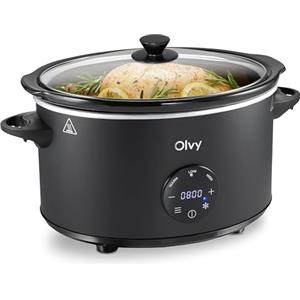 Olvy Slow Cooker - Casseruola digitale da 6 l, con timer, touch screen, funzione di scongelamento, timer 24 ore, 3 livelli, famiglia Meal Prep