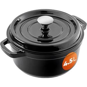 KADAX Pentola in ghisa 4,5 litri, Ø 23 cm, pentola in ghisa smaltata, rotonda con coperchio, per stufare, arrostire, cucinare e cuocere, casseruola (nero)
