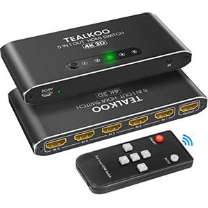 TealKoo Splitter HDMI 5 in 1 Out - 4K Aliminium Switch automatico con telecomando - Commutatore supporta 4K 3D HDR per PS4, Xbox, TV Stick, lettore Blu-Ray