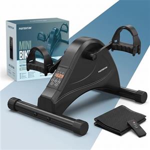 PORTENTUM Pedaliera riabilitazione elettrica motorizzata - 12 velocità e telecomando - Cyclette da seduta per braccia e gambe con tappetino antiscivolo e schermo LCD - Mini cyclette per casa