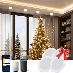 Aigostar 18W Faretti LED da Incasso per Cartongesso, 4 pezzi 1765LM Wi-Fi. Smart Faretto LED Interno Compatibili con Alexa e Google Home, Dimmerabile da Bianco Caldo a 3000-6500K, Φ190-200mm