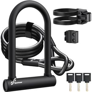 Sportneer Lucchetto per bicicletta da 18 mm, molto resistente, con cavo in acciaio da 180 cm, stabile supporto per chiavi antifurto, serrature sicure per bici da strada, 25 x 16 cm