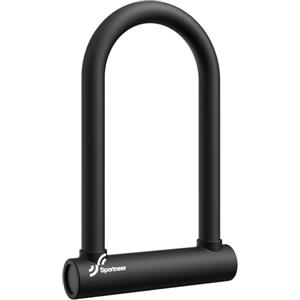 Sportneer Lucchetto a U per bicicletta, 18 mm, resistente, con cavo in acciaio ad alta sicurezza da 1,8 m, staffa di montaggio regolabile e serratura antifurto per biciclette (blocco a U)