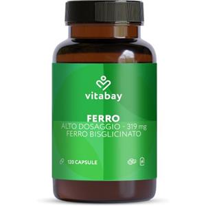 Vitabay Ferro Capsule alto dosaggio - 120 capsule vegane | Bisglicinato di ferro 50 mg ferro elementare - Integratore ferro - 4 mesi