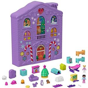 Polly Pocket - Calendario dell'Avvento, Design con Casa Invernale, 4 Piani con 8 Stanze, 25 Sorprese da Scoprire, Giocattolo per Bambini 4+ Anni, HHX84