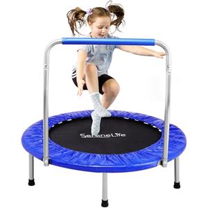 SereneLife Trampolino Elastico per Bambini Pieghevole 91/102 cm, Trampolino per Palestra in Casa con Maniglia in Schiuma, Giochi Bambini fino a 100 kg