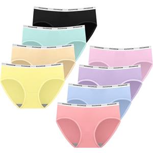 AYBUY Mutandine Adolescenti, 8 Pack Slip Vita Media Intimo, Morbide e Confortevoli Mutande Mutandine, Slip Intimo Tinta Unita, Donna 8-18 Anni,Nero, L