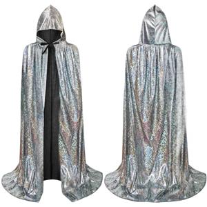 AYBUY Mantello Glitterato, 150cm Mantello con Cappuccio, Mantelli Lungo Adulto Costume di Halloween Capo Masquerade Costume di Natale Cosplay Costume(Argento)