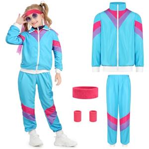 AYBUY Costume Tuta Discoteca Bambini, Tuta Anni '80 e '90 Costume in Stile Discoteca, Anni '80 '90 Costumi in Maschera per Carnevale,Halloween,Cosplay(S, Blu)