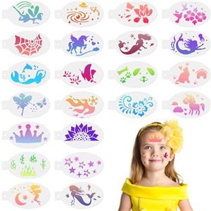 URAQT Stencil per Tatuaggi, 22 Pezzi Ovale Stencil di Pittura del Viso, Tattoo Stencil Temporanei, Modello Riutilizzabile per Il Trucco, Halloween, Party, Body Art Pittura