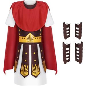 AYBUY Romano Medievale Costumi Bambini, Costume da Guerriero da Cavaliere con Tunica Mantello Accessori, Costume Carnevale Romano per Festa in Maschera, Halloween(M)