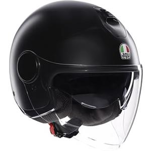AGV - ETERES E2206, Casco da Moto Jet Unisex, Casco Moto Open Face con Anello Antifurto, Visiera Antigraffio e Anti-UV, Tecnologia con Assorbimento Istantaneo del Sudore, Matt Black, M