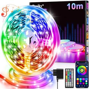Realky Striscia LED, 10 Metri Multicolor Luci Camera da Letto, Bluetooth APP Controllato RGB Strisce LED, Strip LED Fancy Led Musica Sincronizza per Decorare Bar, Festa, Cucina Casa, Gaming Room