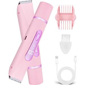 AYBUY Rasoio Elettrico Donna, 2 in 1 Bikini Trimmer, Indolore Rasoio Parti Intimer Impermeabile IPX7 per Corpo Viso Ascelle e Zona Bikini, Rosa