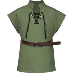AYBUY Costume Medievale da Ragazzo per Bambini, Tunica Medievale Bambino con Lacci, Vestito Carnevale Bambino per Cosplay,Halloween,Rinascimentale, Verde Militare-120CM