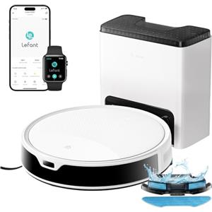 Lefant M350 Robot Aspirapolvere Lavapavimenti con Mappatura Laser ToF, Corpo Ultra Sottile 7.9cm, 6000Pa, Svuotamento Automatico 75 Giorni, Ideale per Appartamenti, Bianco