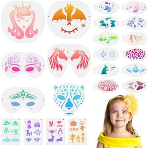 URAQT Stencil per Tatuaggi, 22 Pezzi Stencil di Pittura del Viso, Temporanei, Modello Riutilizzabile per Trucco per Bambini e Adulti, Halloween, Party, Leopardo