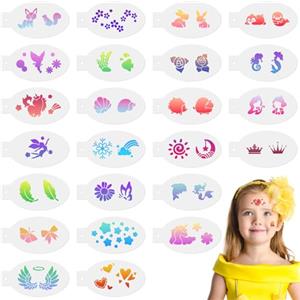 URAQT Stencil per Tatuaggi, 24 Pezzi Stencil di Pittura del Viso, Temporanei, Modello Riutilizzabile per Il Trucco per Bambini e Adulti, Halloween, Party, Edizione Speciale per Ragazze