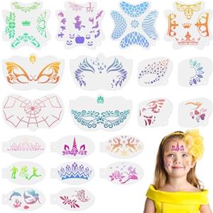 URAQT Stencil per Tatuaggi, 20 Pezzi Stencil di Pittura del Viso, Tattoo Stencil Temporanei, Modello Riutilizzabile per Il Trucco per Bambini e Adulti, Halloween, Party, Body Art Pittura