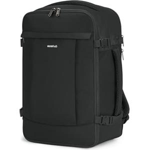 ECOHUB 20L Zaino Ryanair 40x20x25, Zaino Da Viaggio Aereo Bagaglio a Mano Con Scomparto Per Laptop 3D, Resistente all'Acqua Bagaglio a Mano 40x20x25 Ryanair, Riciclato Zaino Viaggio Donna Uomo, Nero
