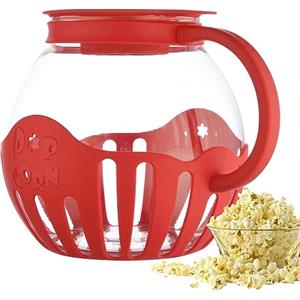 Meindin Ciotola per popcorn per microonde, in vetro borosilicato da 2 l, con coperchio e manici, ciotola in vetro borosilicato per microonde e senza BPA, per serate cinematografiche per bambini