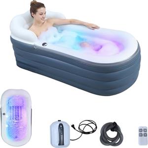 B&Y Vasca da bagno gonfiabile per adulti con materassino a bolle d'aria, vasca idromassaggio portatile con romantiche luci LED, dotata di cuscino, schienale e braccioli (pompa inclusa)
